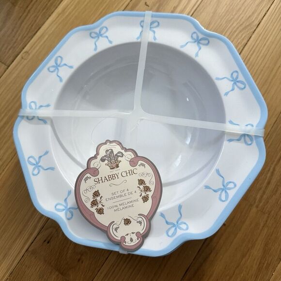 Shabby Chic Blue Bow Coquette Melamine Bowls Set of 4 - NWT baby shower bridal - Picture 1 of 4